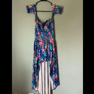 Blue floral long tail romper